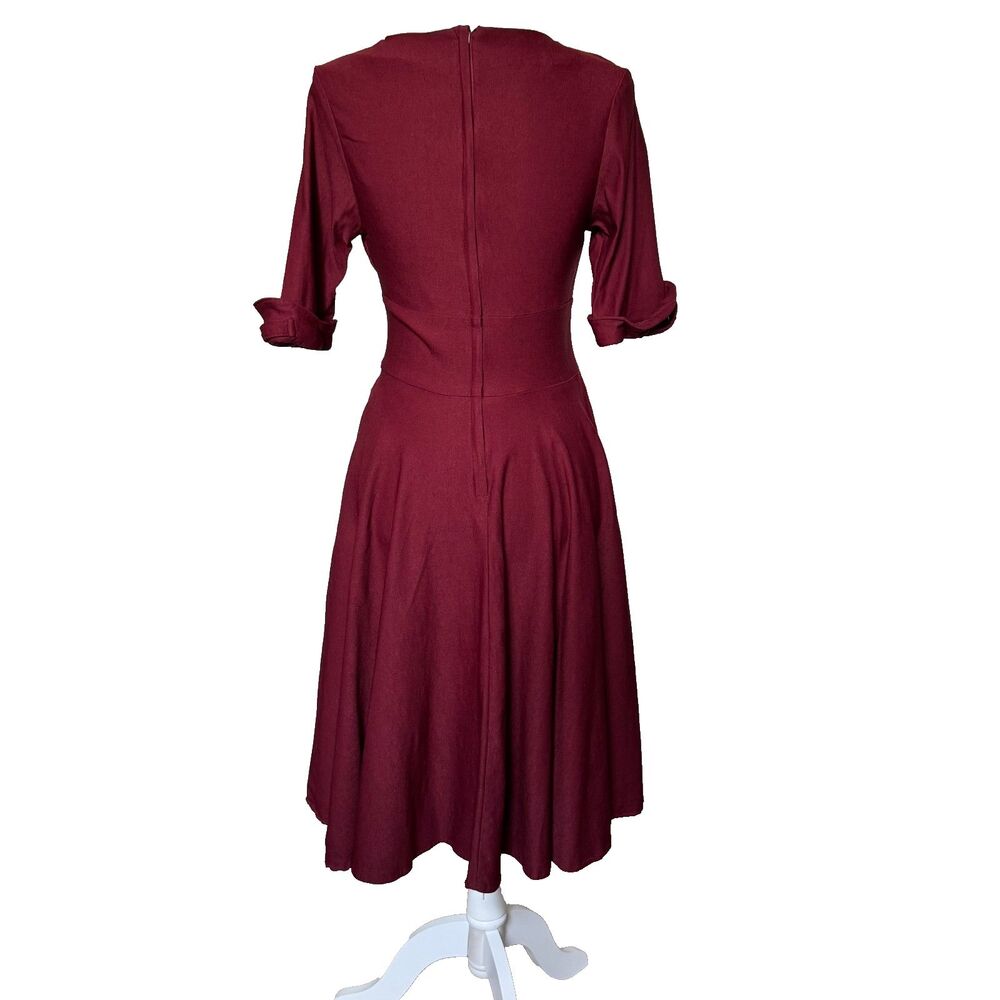 Unique Vintage Burgundy Delores Dress Fit & Flare Women’s 10 Retro Rockabilly - Picture 2 of 9